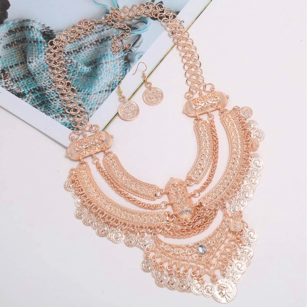 [ROSEGOLD] Exotic Bib Coin Necklace+Earrings - Picture 2 of 8